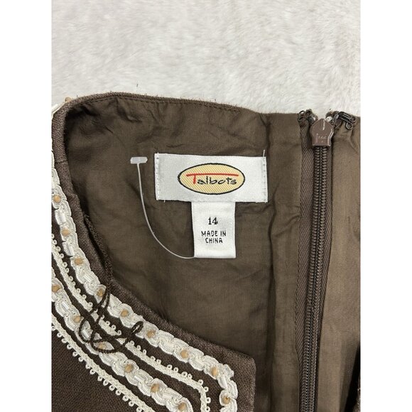 Talbots Womens Knee Length Shift Dress Size 14  Brown 100% Linen Sleeveless - Picture 3 of 9